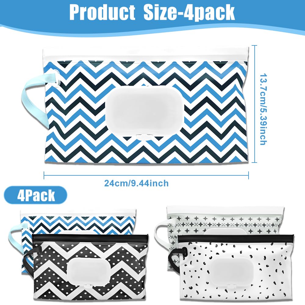 4 Packs Baby Wipes Dispenser,Portable Refillable Wipe Holder with Hanging Loop, Wet Wipes Container,Reusable Travel Baby Wipes Pouch for Indoor & Outdoor Using