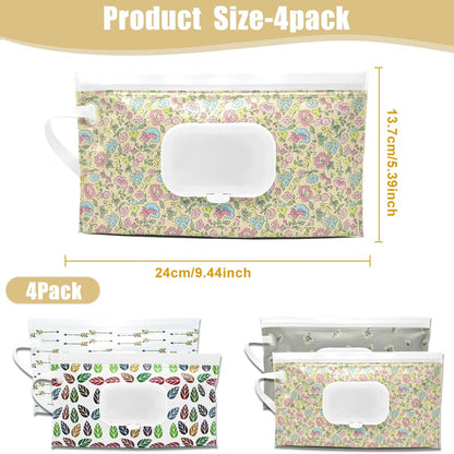 4 Packs Baby Wipes Dispenser,Portable Refillable Wipe Holder with Hanging Loop, Wet Wipes Container,Reusable Travel Baby Wipes Pouch for Indoor & Outdoor Using