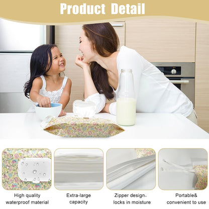 4 Packs Baby Wipes Dispenser,Portable Refillable Wipe Holder with Hanging Loop, Wet Wipes Container,Reusable Travel Baby Wipes Pouch for Indoor & Outdoor Using