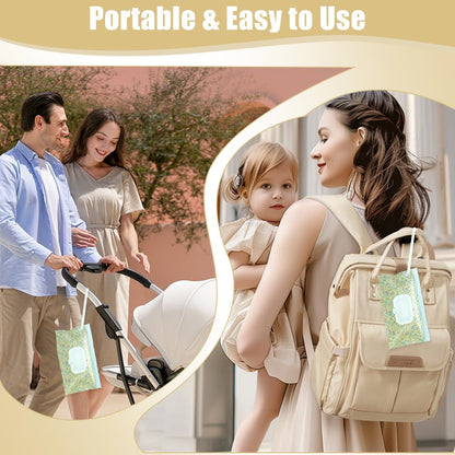 4 Packs Baby Wipes Dispenser,Portable Refillable Wipe Holder with Hanging Loop, Wet Wipes Container,Reusable Travel Baby Wipes Pouch for Indoor & Outdoor Using