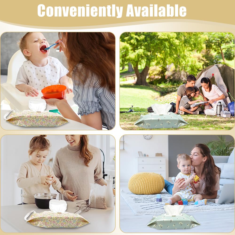 4 Packs Baby Wipes Dispenser,Portable Refillable Wipe Holder with Hanging Loop, Wet Wipes Container,Reusable Travel Baby Wipes Pouch for Indoor & Outdoor Using
