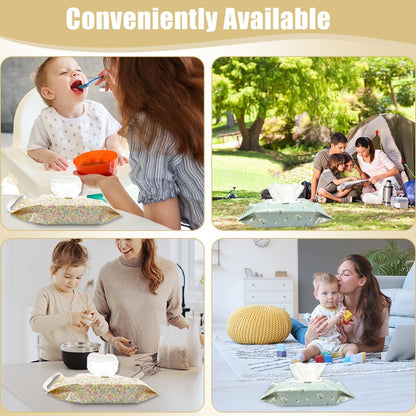 4 Packs Baby Wipes Dispenser,Portable Refillable Wipe Holder with Hanging Loop, Wet Wipes Container,Reusable Travel Baby Wipes Pouch for Indoor & Outdoor Using