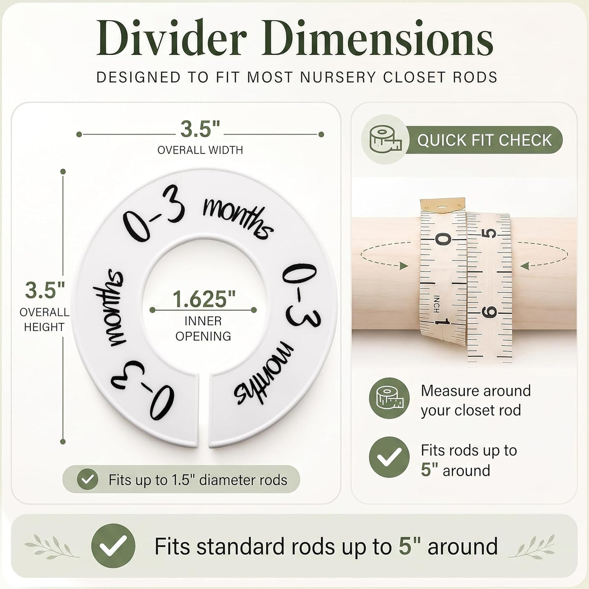 Baby Closet Dividers Unisex Baby Closet Organizer for Nursery Baby Clothes Size Age Dividers Fits 1.5" Rod 6 PCS