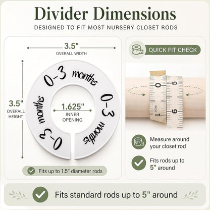 Baby Closet Dividers Unisex Baby Closet Organizer for Nursery Baby Clothes Size Age Dividers Fits 1.5" Rod 6 PCS