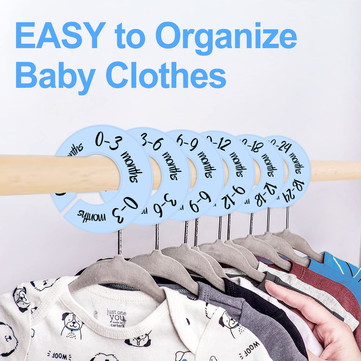 Baby Closet Dividers Unisex Baby Closet Organizer for Nursery Baby Clothes Size Age Dividers Fits 1.5" Rod 6 PCS