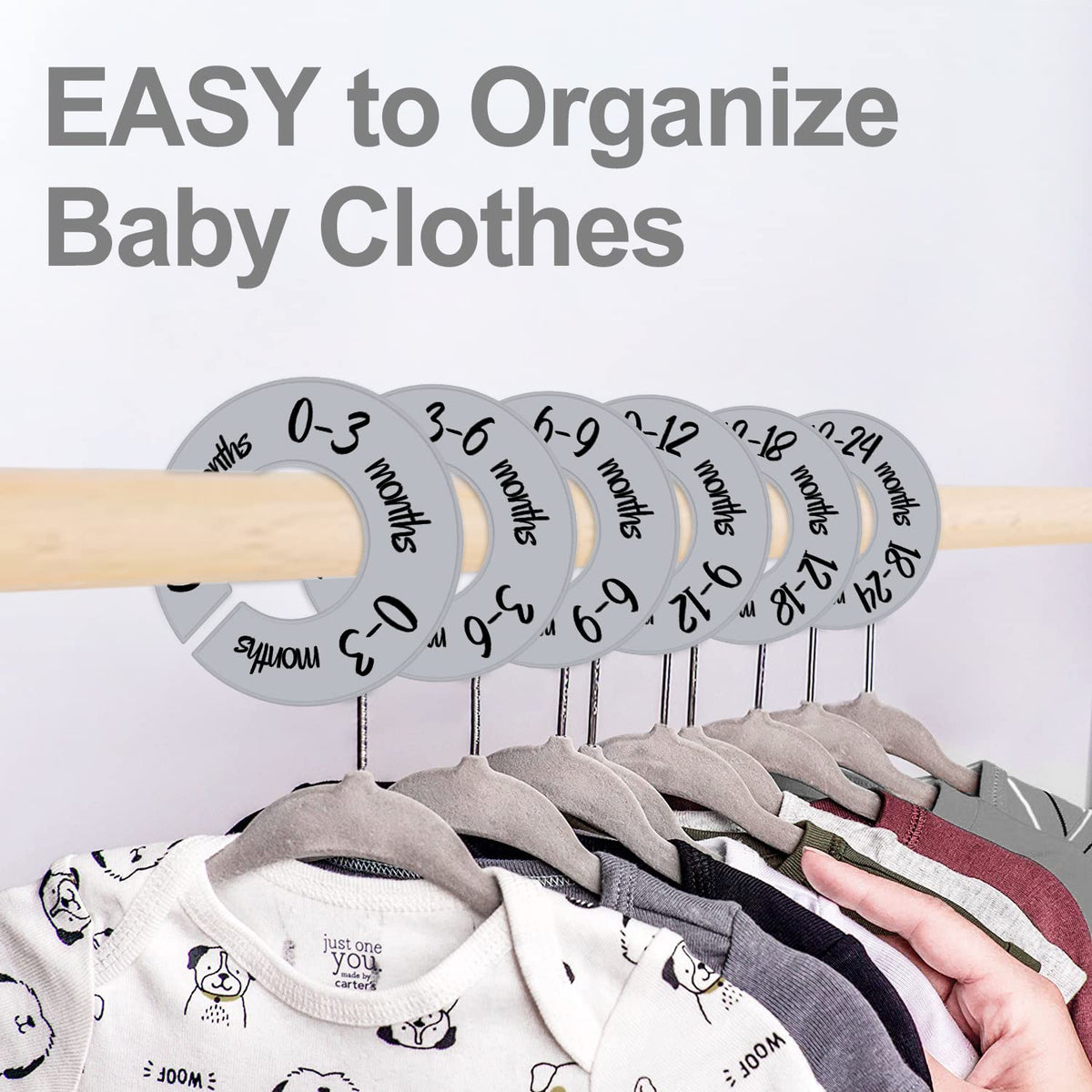 Baby Closet Dividers Unisex Baby Closet Organizer for Nursery Baby Clothes Size Age Dividers Fits 1.5" Rod 6 PCS