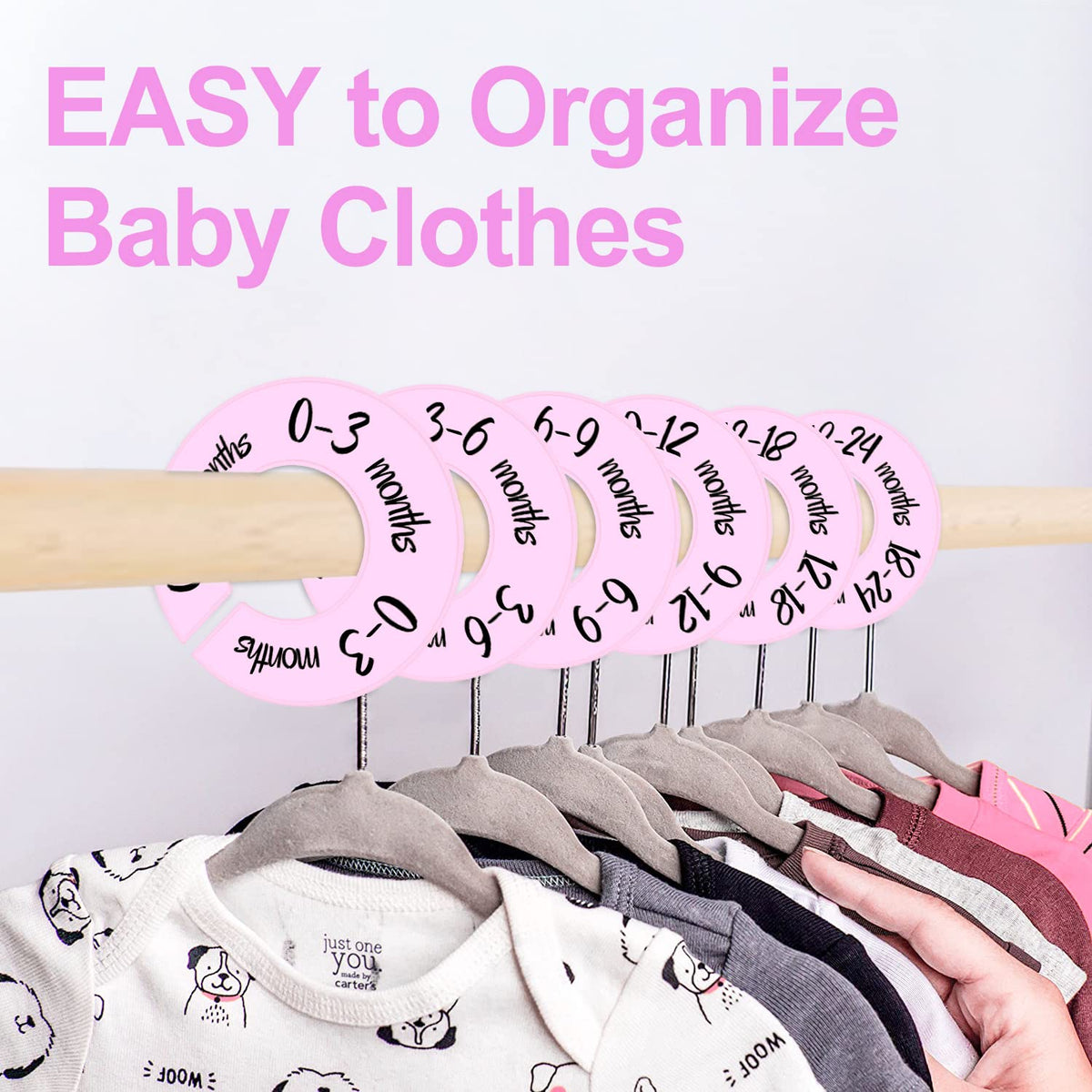 Baby Closet Dividers Unisex Baby Closet Organizer for Nursery Baby Clothes Size Age Dividers Fits 1.5" Rod 6 PCS