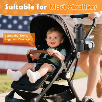 Cup Holders for Bugaboo Strollers, Dual Drink Holder with 360° Rotation, ABS + Silicone, Holds Large & Small Cups