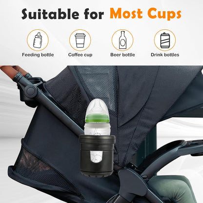Cup Holders for Bugaboo Strollers, Dual Drink Holder with 360° Rotation, ABS + Silicone, Holds Large & Small Cups