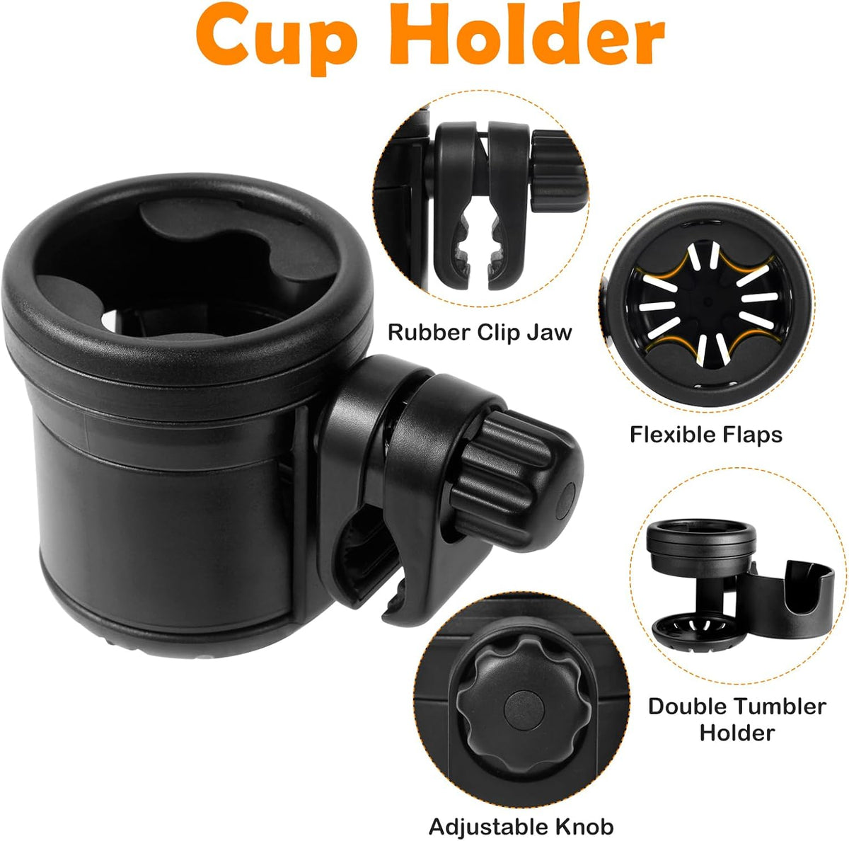 Cup Holders for Bugaboo Strollers, Dual Drink Holder with 360° Rotation, ABS + Silicone, Holds Large & Small Cups