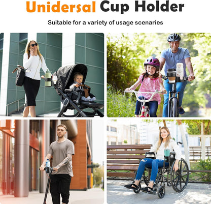 Cup Holders for Bugaboo Strollers, Dual Drink Holder with 360° Rotation, ABS + Silicone, Holds Large & Small Cups
