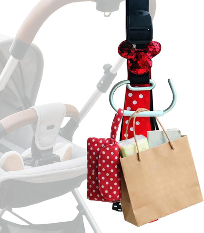 Universal Stroller Hooks with Sparkly Red Sequin Decor & Polka Dot Ribbon, Quickly Locate Your Stroller in Crowded Parks, Airports, Cute Theme Park Trip Essentials, Adjustable