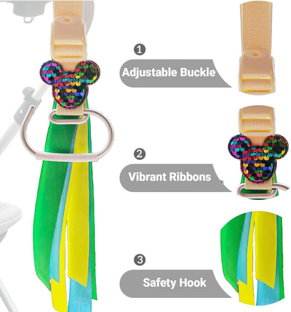 Universal Stroller Hooks with Sparkly Red Sequin Decor & Polka Dot Ribbon, Quickly Locate Your Stroller in Crowded Parks, Airports, Cute Theme Park Trip Essentials, Adjustable
