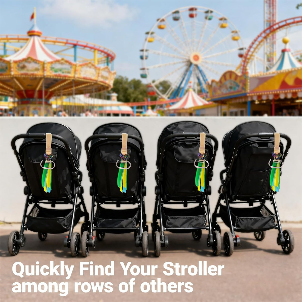 Universal Stroller Hooks with Sparkly Red Sequin Decor & Polka Dot Ribbon, Quickly Locate Your Stroller in Crowded Parks, Airports, Cute Theme Park Trip Essentials, Adjustable