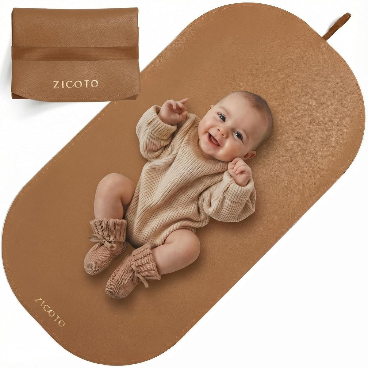 Beautiful Baby Diaper Changing Mat Made of Vegan Leather - Soft & Foldable