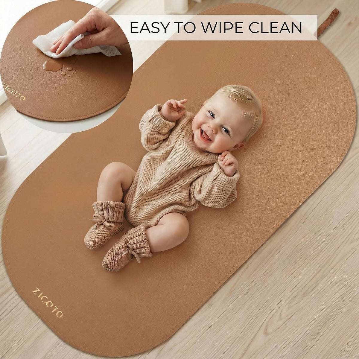 Beautiful Baby Diaper Changing Mat Made of Vegan Leather - Soft & Foldable