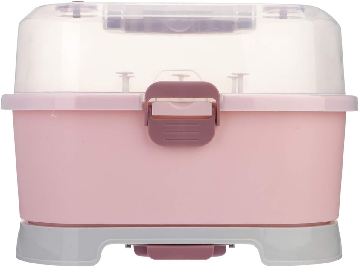 Baby Bottle Storage Box with Cover Portable Milk Bottle Case and Drying Rack for Home and Travel 13.8 X 9.8 X 9.8 Inches Organizer for Baby Supplies
