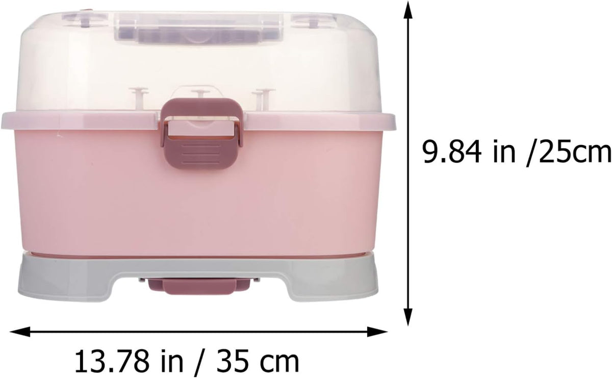 Baby Bottle Storage Box with Cover Portable Milk Bottle Case and Drying Rack for Home and Travel 13.8 X 9.8 X 9.8 Inches Organizer for Baby Supplies