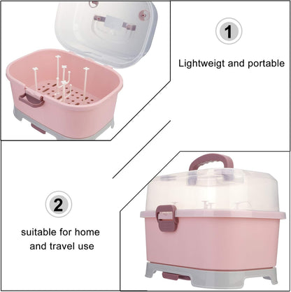 Baby Bottle Storage Box with Cover Portable Milk Bottle Case and Drying Rack for Home and Travel 13.8 X 9.8 X 9.8 Inches Organizer for Baby Supplies