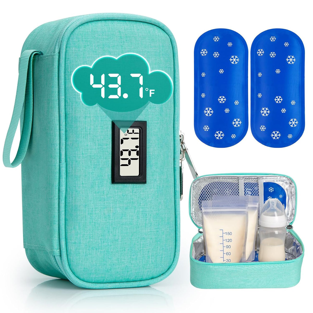 Breast Milk Cooler Bag with Real-Time Temperature Display, Portable Travel Breastmilk Storage Case, Includes 2 Reusable Ice Packs, for Pumping Moms on The Go (Pink)