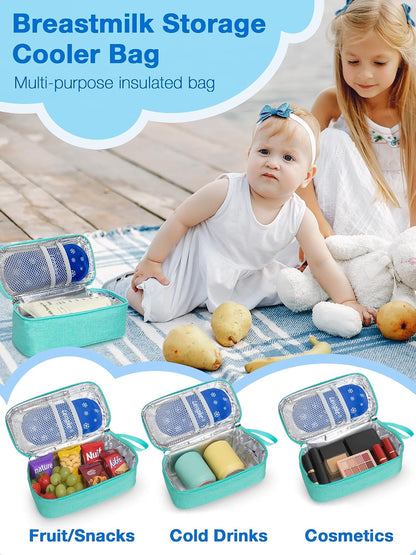 Breast Milk Cooler Bag with Real-Time Temperature Display, Portable Travel Breastmilk Storage Case, Includes 2 Reusable Ice Packs, for Pumping Moms on The Go (Pink)