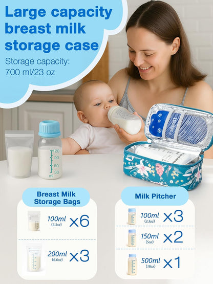 Breast Milk Cooler Bag with Real-Time Temperature Display, Portable Travel Breastmilk Storage Case, Includes 2 Reusable Ice Packs, for Pumping Moms on The Go (Pink)