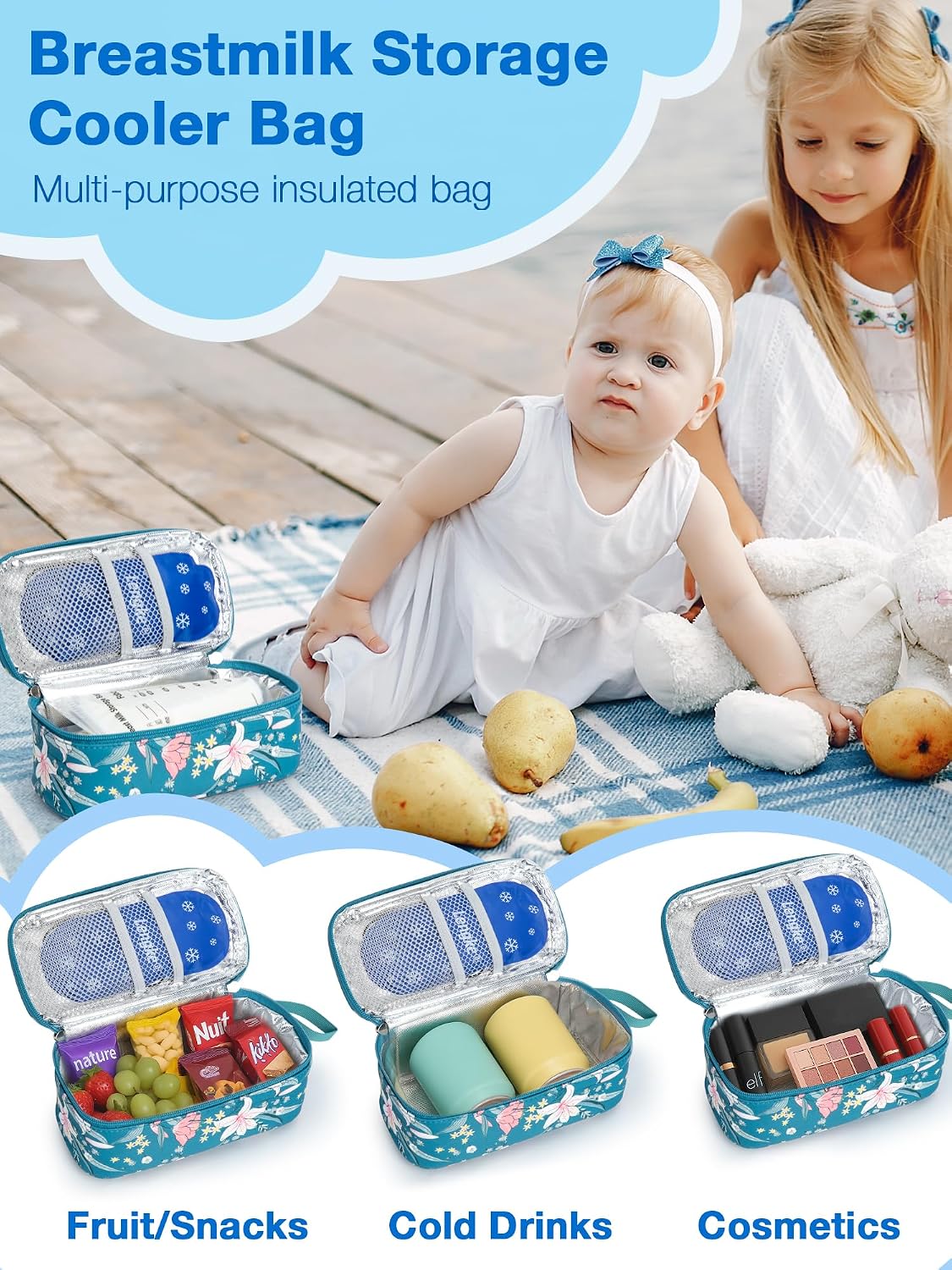 Breast Milk Cooler Bag with Real-Time Temperature Display, Portable Travel Breastmilk Storage Case, Includes 2 Reusable Ice Packs, for Pumping Moms on The Go (Pink)