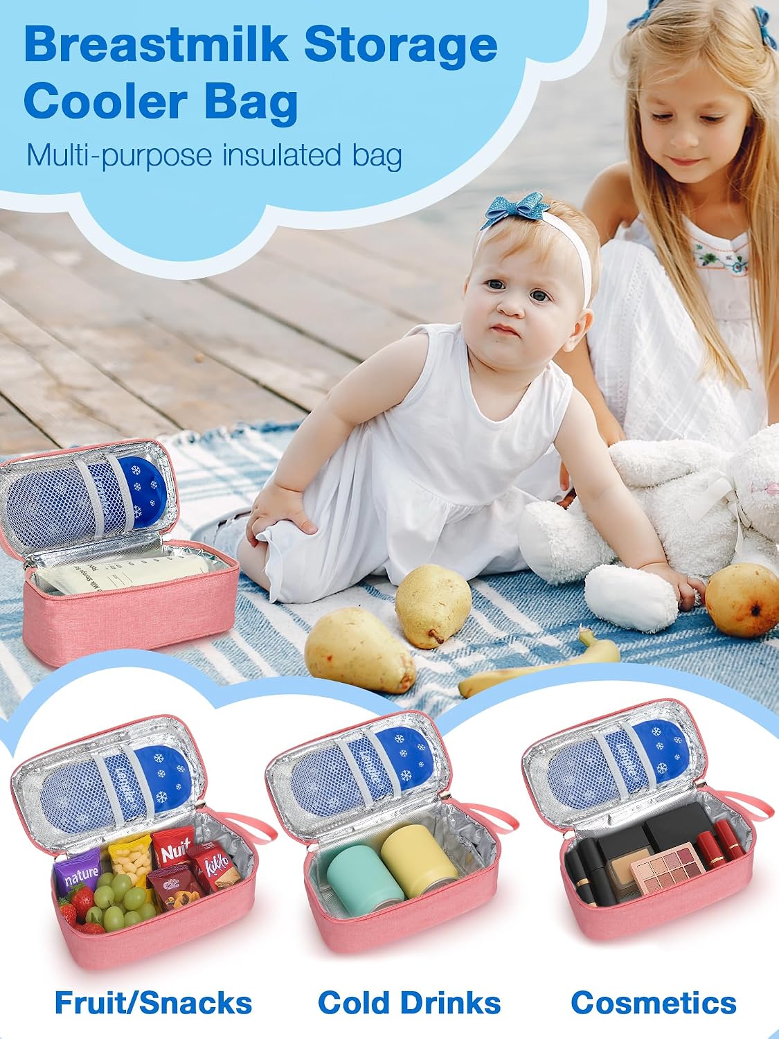 Breast Milk Cooler Bag with Real-Time Temperature Display, Portable Travel Breastmilk Storage Case, Includes 2 Reusable Ice Packs, for Pumping Moms on The Go (Pink)