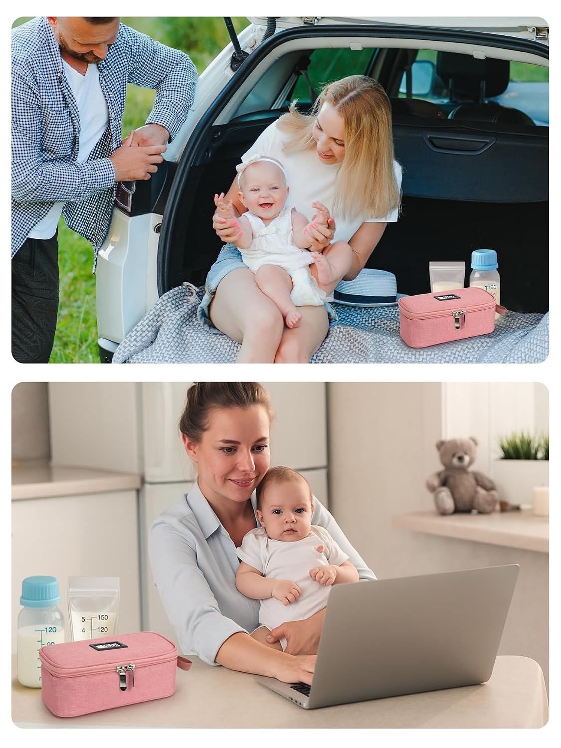 Breast Milk Cooler Bag with Real-Time Temperature Display, Portable Travel Breastmilk Storage Case, Includes 2 Reusable Ice Packs, for Pumping Moms on The Go (Pink)