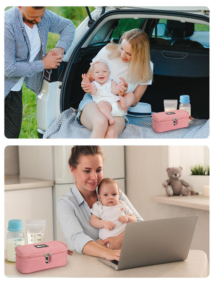 Breast Milk Cooler Bag with Real-Time Temperature Display, Portable Travel Breastmilk Storage Case, Includes 2 Reusable Ice Packs, for Pumping Moms on The Go (Pink)