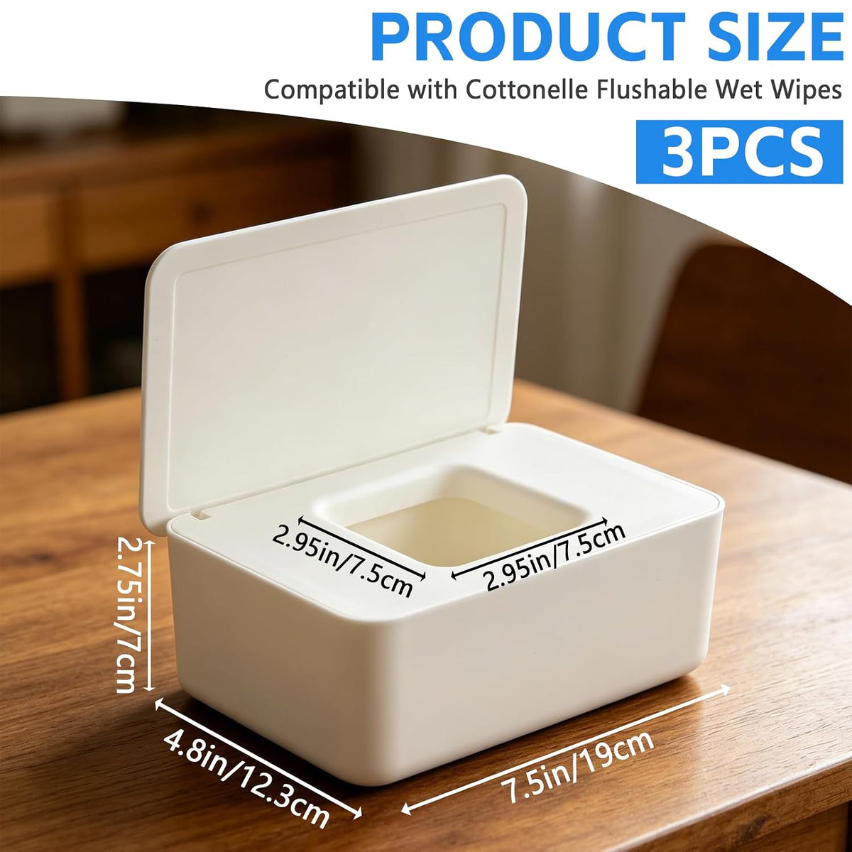 3 PCS Wipes Dispenser Compatible with Cottonelle Refill Pack, Flushable Wet Wipes Container with Sealing Lid, Non-Slip Wipe Holder Keeps Wipes Fresh, Refillable Case for Home & Travel
