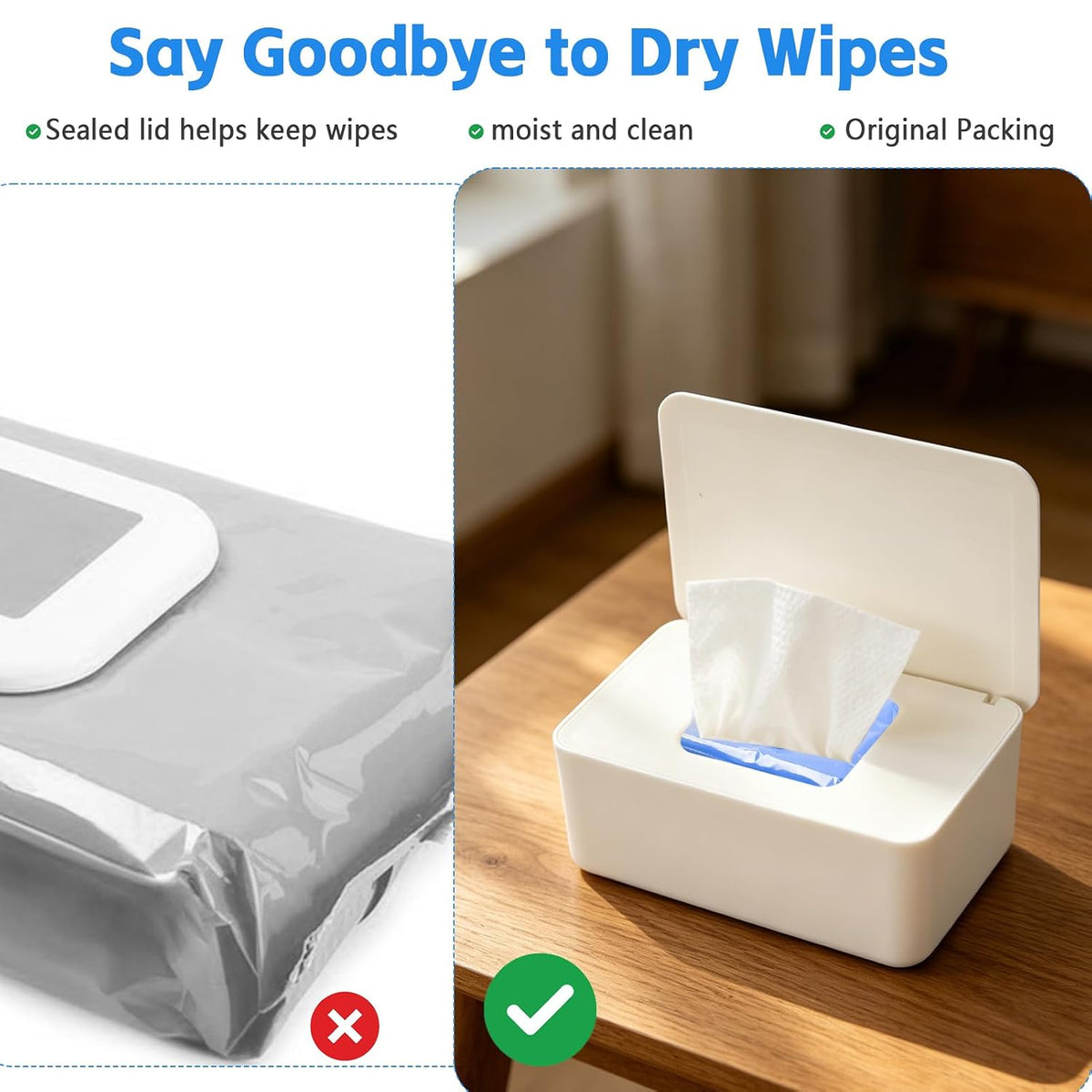 3 PCS Wipes Dispenser Compatible with Cottonelle Refill Pack, Flushable Wet Wipes Container with Sealing Lid, Non-Slip Wipe Holder Keeps Wipes Fresh, Refillable Case for Home & Travel