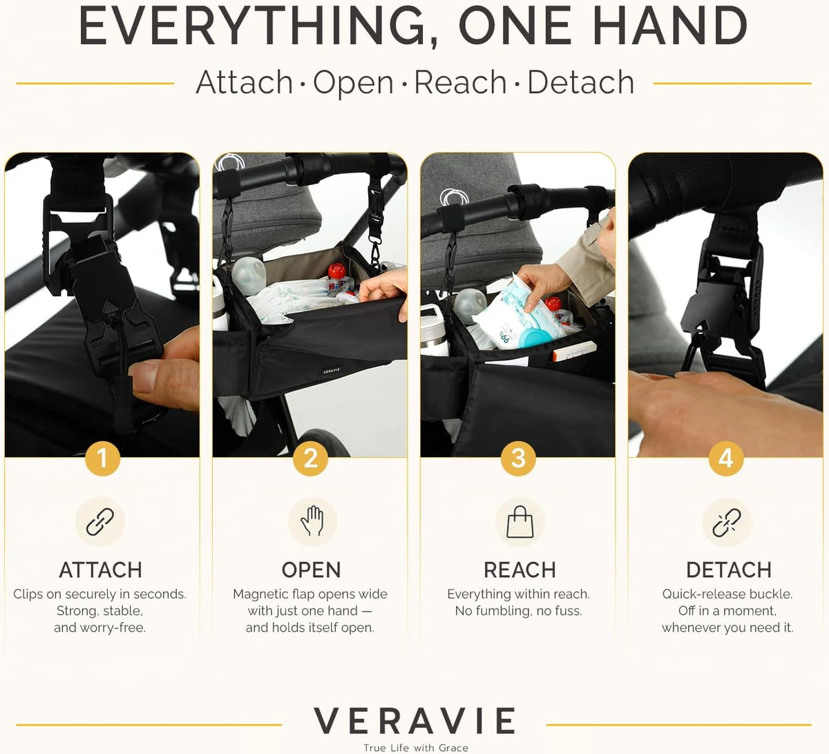 VERAVIE Extra Large Stroller Caddy Organizer Storage Bag, Cup Holders