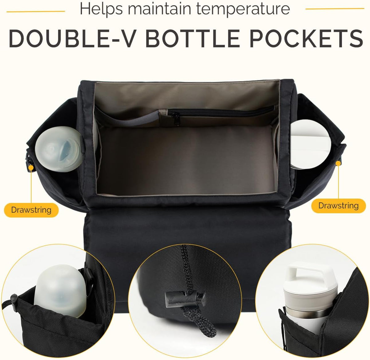 VERAVIE Extra Large Stroller Caddy Organizer Storage Bag, Cup Holders