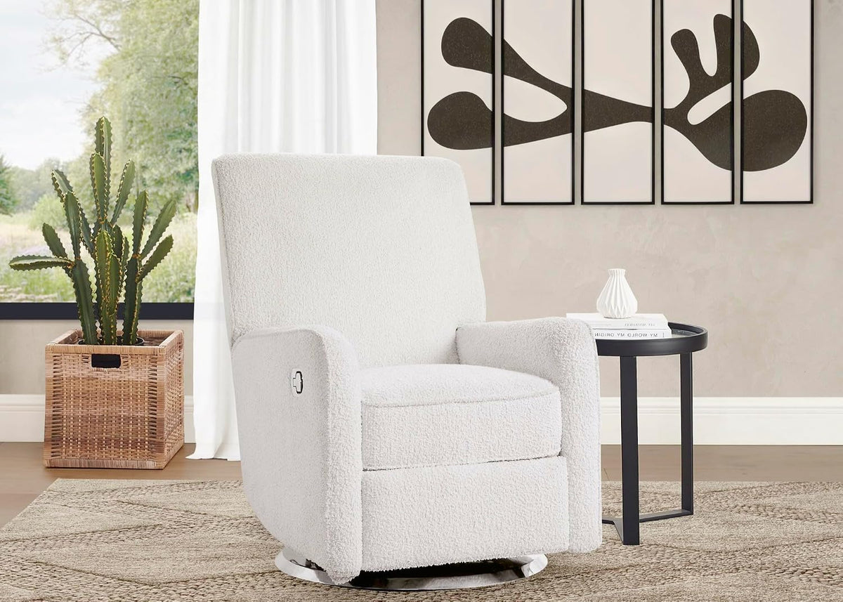 Nest Nursery Swivel Recliner - Fabric is GREENGUARD Gold Certified and Oeko-TEX Standard 100 - Upholstered in a Unique Chenille Yarn for Blanket Like Softness, Oyster
