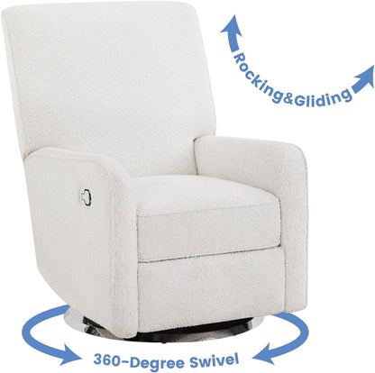 Nest Nursery Swivel Recliner - Fabric is GREENGUARD Gold Certified and Oeko-TEX Standard 100 - Upholstered in a Unique Chenille Yarn for Blanket Like Softness, Oyster