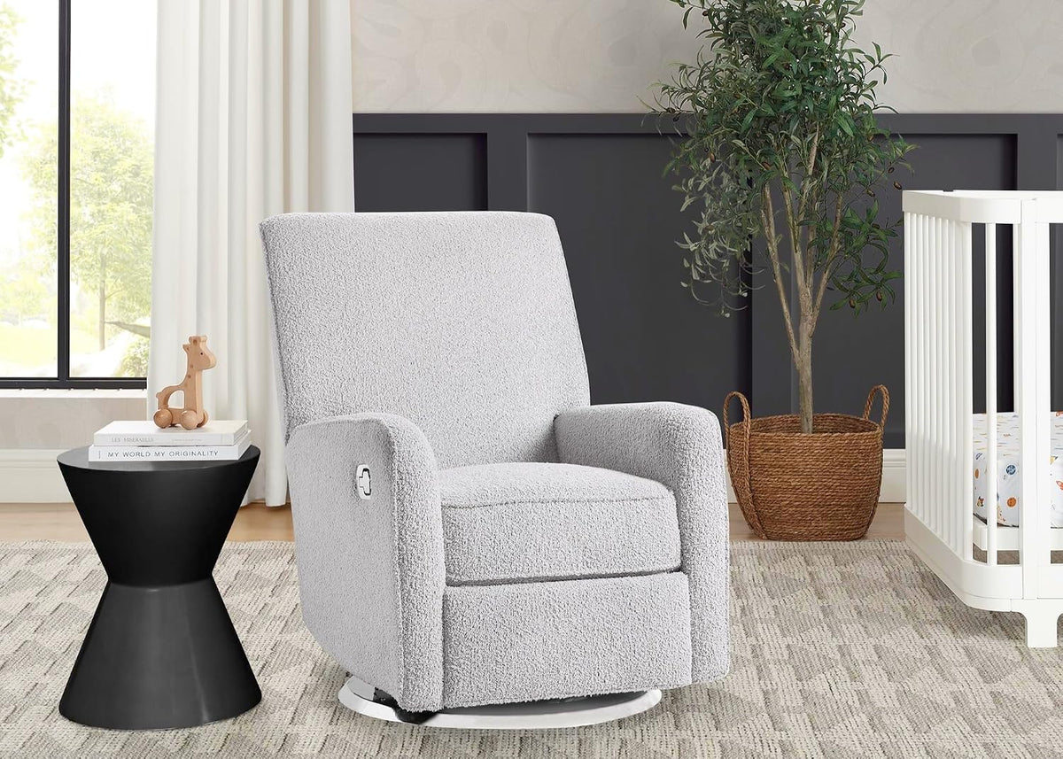 Nest Nursery Swivel Recliner - Fabric is GREENGUARD Gold Certified and Oeko-TEX Standard 100 - Upholstered in a Unique Chenille Yarn for Blanket Like Softness, Oyster