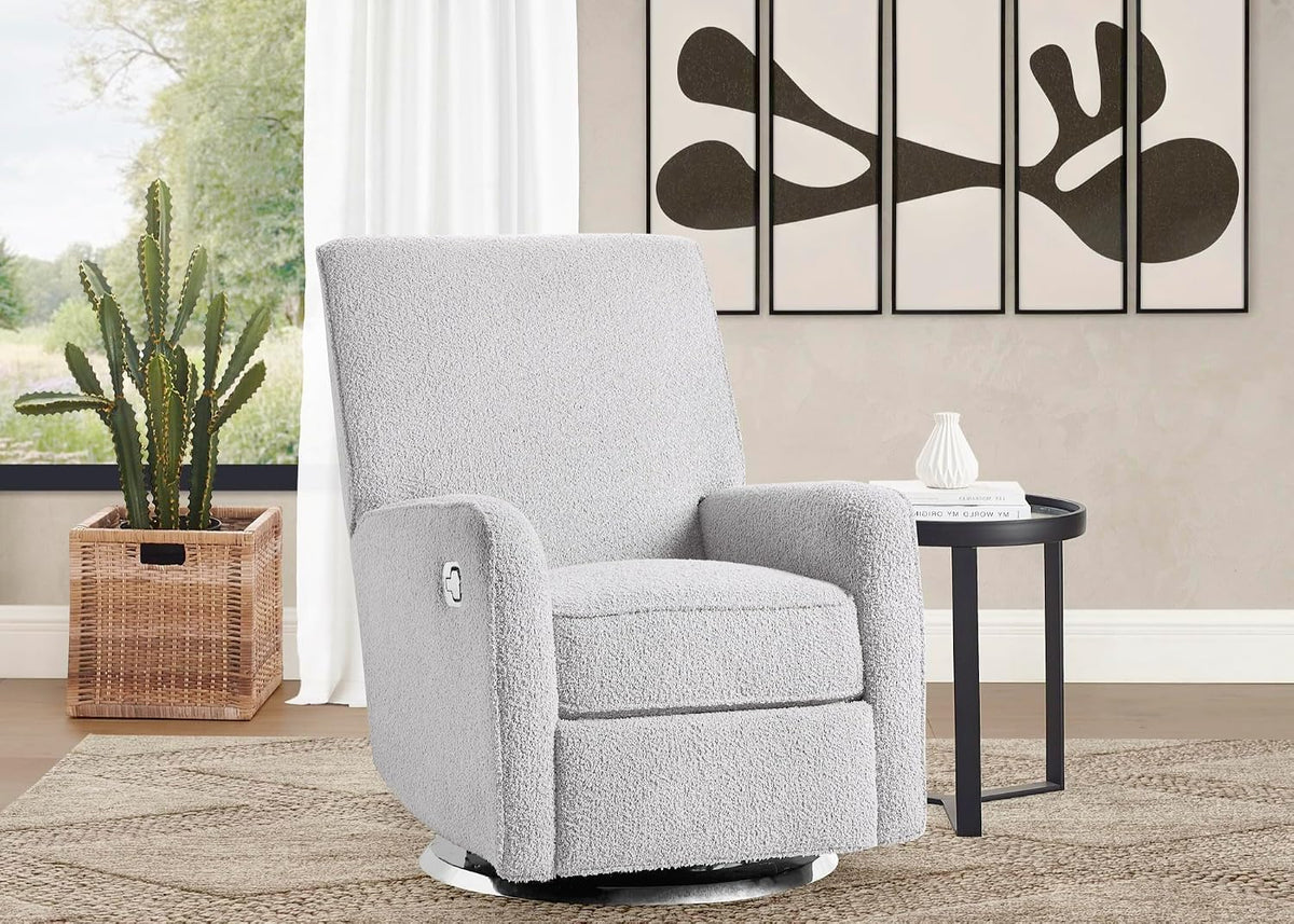 Nest Nursery Swivel Recliner - Fabric is GREENGUARD Gold Certified and Oeko-TEX Standard 100 - Upholstered in a Unique Chenille Yarn for Blanket Like Softness, Oyster