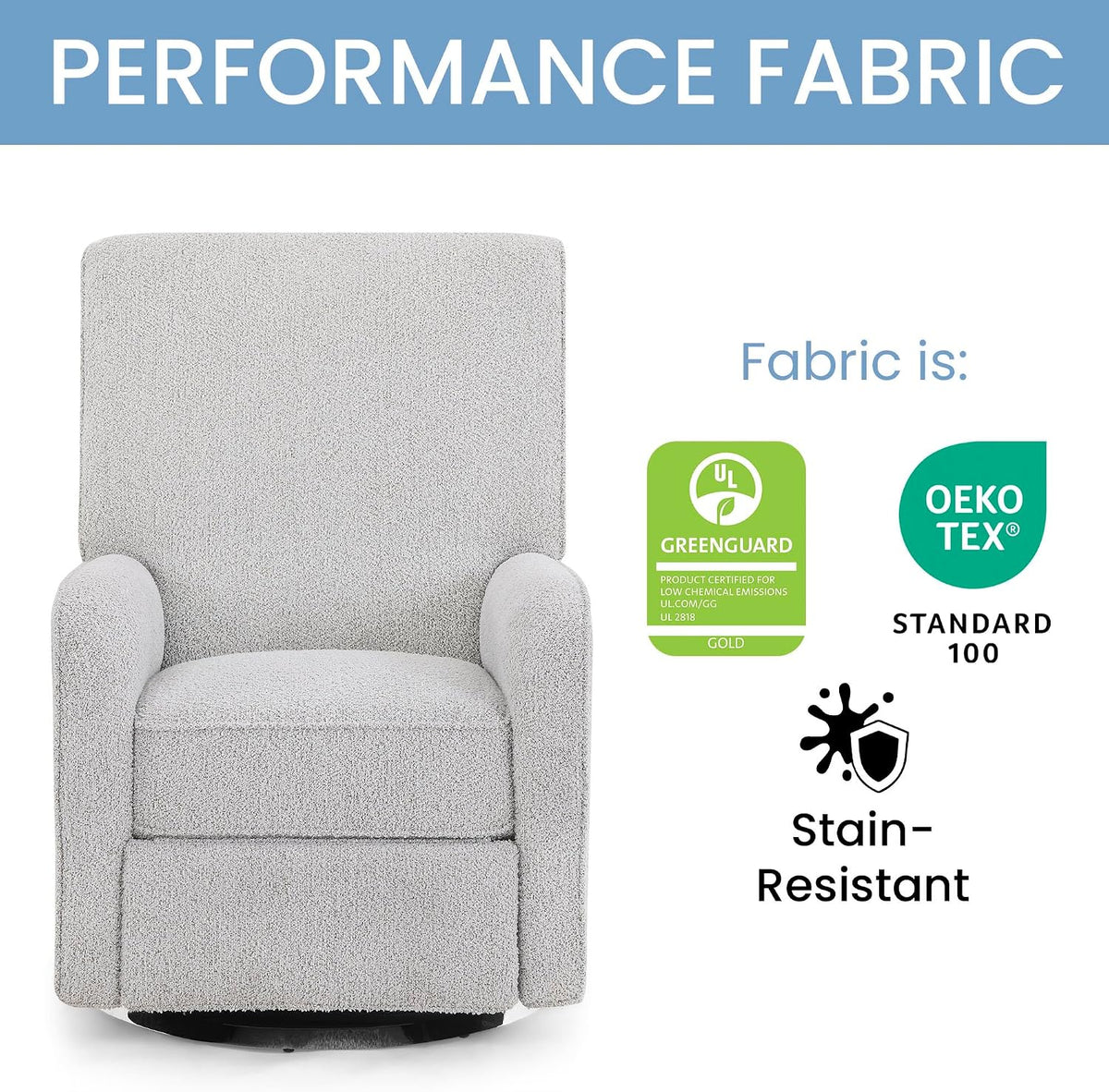 Nest Nursery Swivel Recliner - Fabric is GREENGUARD Gold Certified and Oeko-TEX Standard 100 - Upholstered in a Unique Chenille Yarn for Blanket Like Softness, Oyster