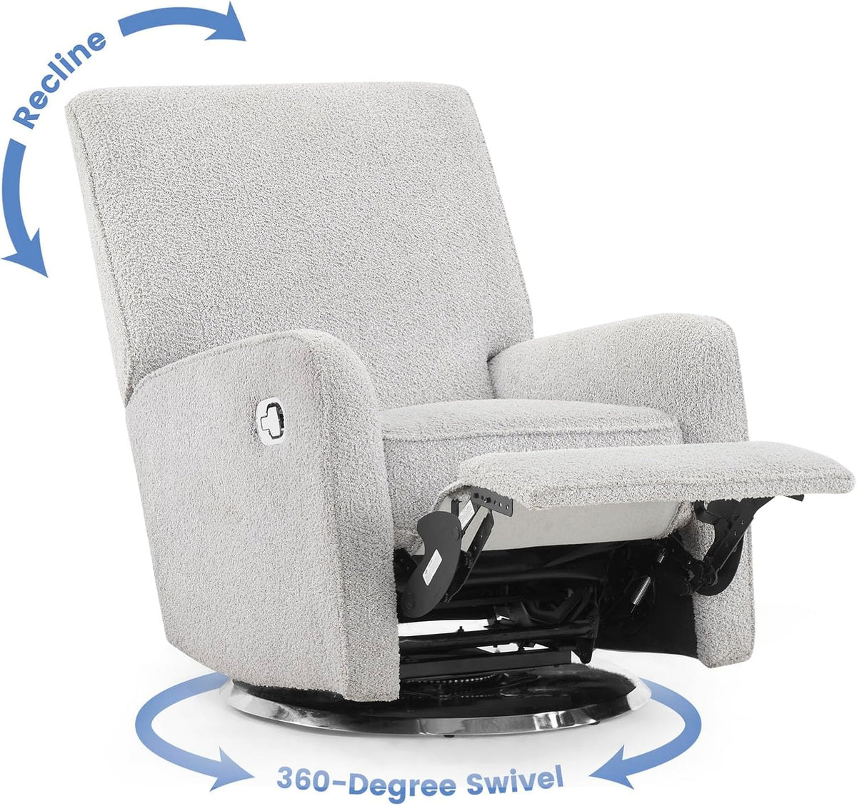 Nest Nursery Swivel Recliner - Fabric is GREENGUARD Gold Certified and Oeko-TEX Standard 100 - Upholstered in a Unique Chenille Yarn for Blanket Like Softness, Oyster