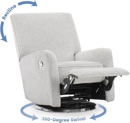 Nest Nursery Swivel Recliner - Fabric is GREENGUARD Gold Certified and Oeko-TEX Standard 100 - Upholstered in a Unique Chenille Yarn for Blanket Like Softness, Oyster