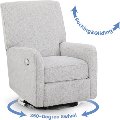 Nest Nursery Swivel Recliner - Fabric is GREENGUARD Gold Certified and Oeko-TEX Standard 100 - Upholstered in a Unique Chenille Yarn for Blanket Like Softness, Oyster