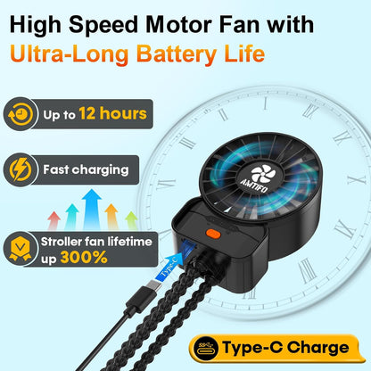 Portable Stroller Fan - 4-Speed Rechargeable USB Fan, Quiet Clip-on Baby Fans for Stroller Crib and Travel - Compact & Battery-Operated Cooling Fans for Baby Comfort on the Go