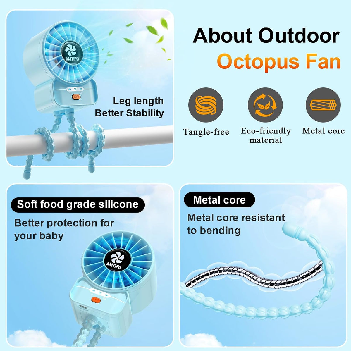 Portable Stroller Fan - 4-Speed Rechargeable USB Fan, Quiet Clip-on Baby Fans for Stroller Crib and Travel - Compact & Battery-Operated Cooling Fans for Baby Comfort on the Go