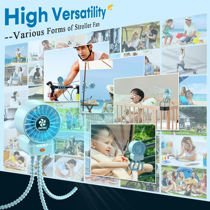 Portable Stroller Fan - 4-Speed Rechargeable USB Fan, Quiet Clip-on Baby Fans for Stroller Crib and Travel - Compact & Battery-Operated Cooling Fans for Baby Comfort on the Go