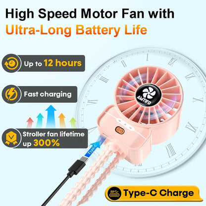 Portable Stroller Fan - 4-Speed Rechargeable USB Fan, Quiet Clip-on Baby Fans for Stroller Crib and Travel - Compact & Battery-Operated Cooling Fans for Baby Comfort on the Go