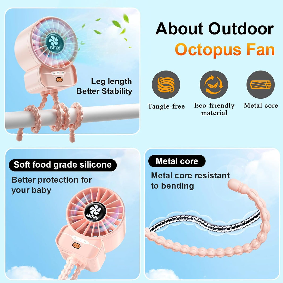 Portable Stroller Fan - 4-Speed Rechargeable USB Fan, Quiet Clip-on Baby Fans for Stroller Crib and Travel - Compact & Battery-Operated Cooling Fans for Baby Comfort on the Go