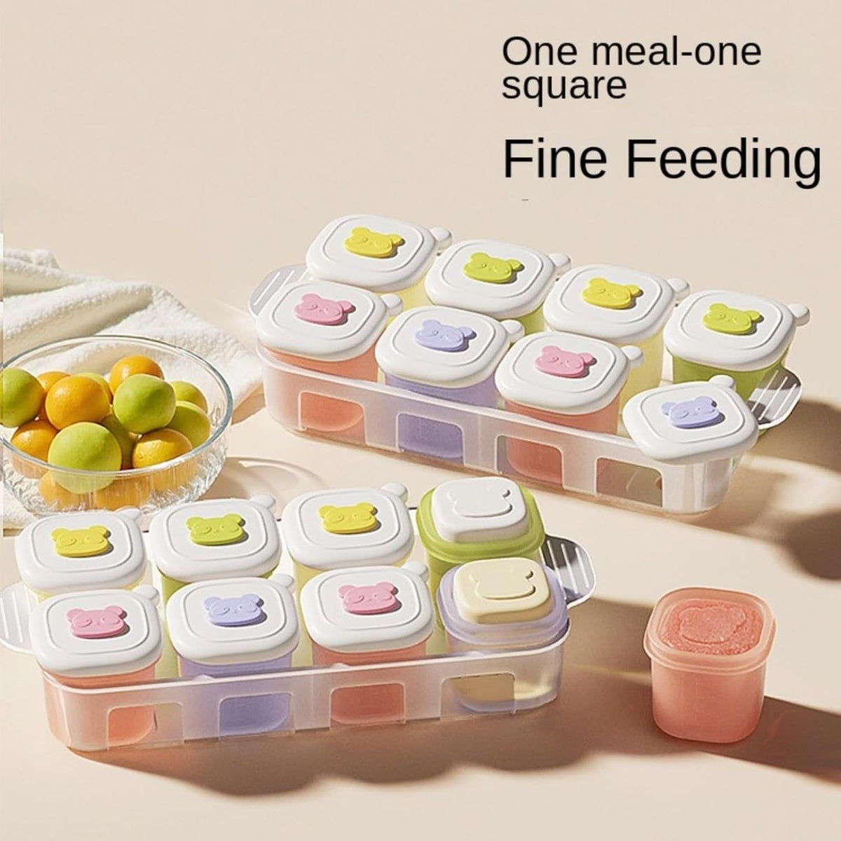 Silicone food freezer tray, storage container with lid and tray