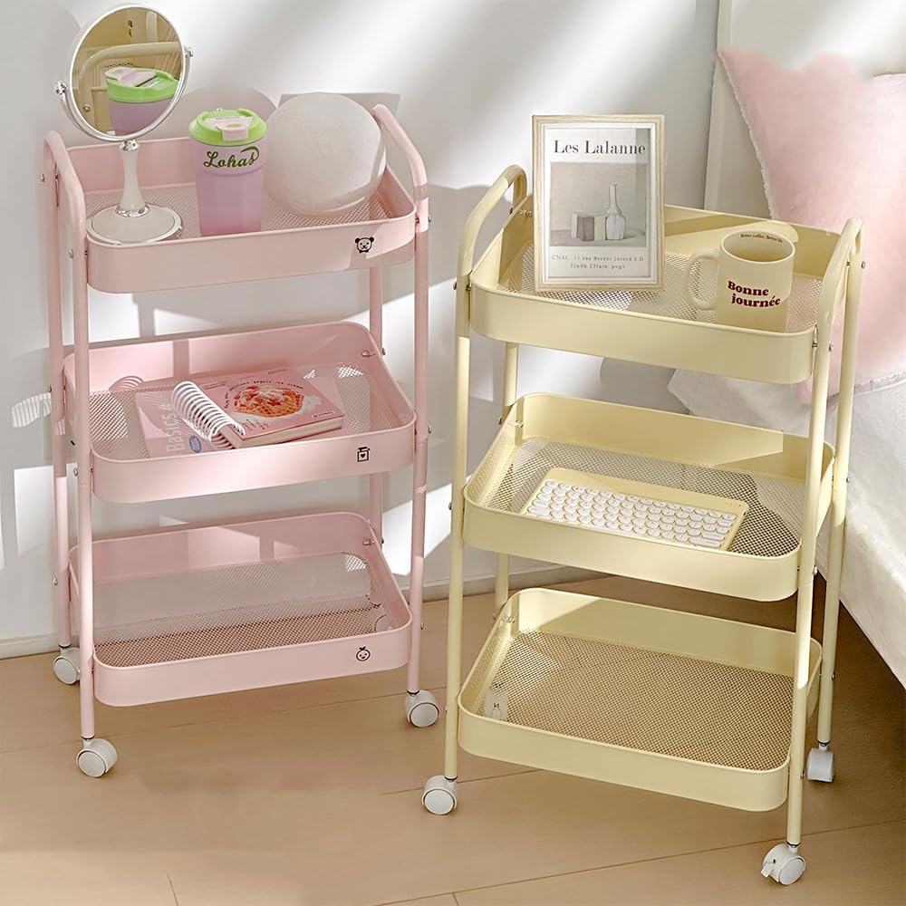 Baby Diaper Caddy Organizer Cart - Multifunction 3 Tier Rolling Cart Lightweight Utility Baby Essentials for Nursery Storage Mobile Utility Cart for Nursery, Kitchen, Bathroom, Craft Room