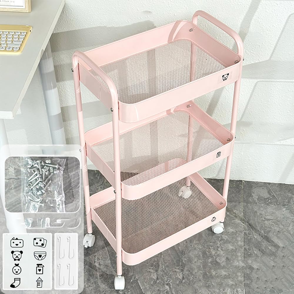 Baby Diaper Caddy Organizer Cart - Multifunction 3 Tier Rolling Cart Lightweight Utility Baby Essentials for Nursery Storage Mobile Utility Cart for Nursery, Kitchen, Bathroom, Craft Room